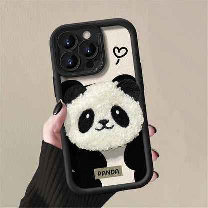 Cute 3D Plush Panda Doll Cartoon Phone Case for iPhone 15 Pro Max, 14, 13, 12 Pro, 11, and 15 Plus - Touchy Style .