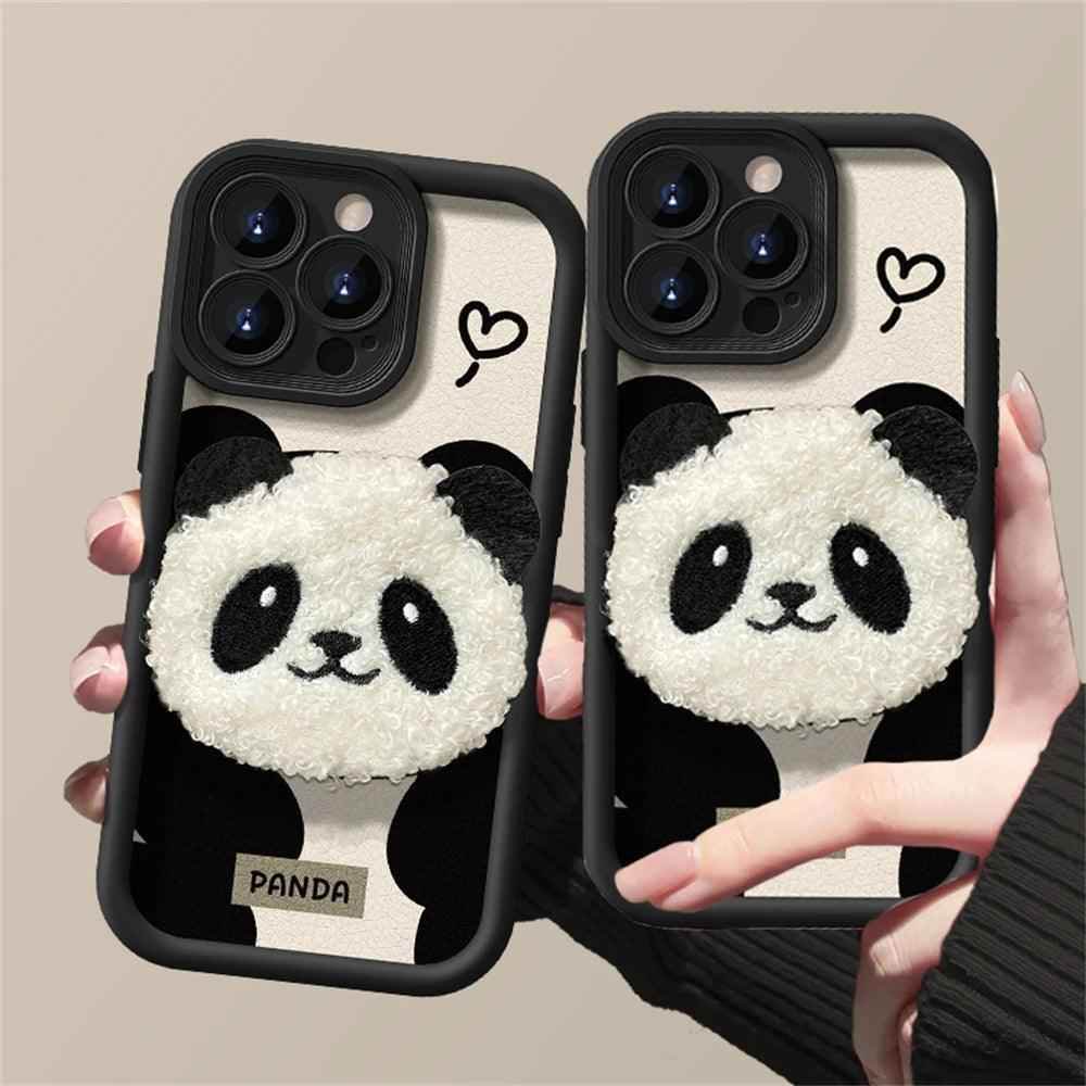 Cute 3D Plush Panda Doll Cartoon Phone Case for iPhone 15 Pro Max, 14, 13, 12 Pro, 11, and 15 Plus - Touchy Style