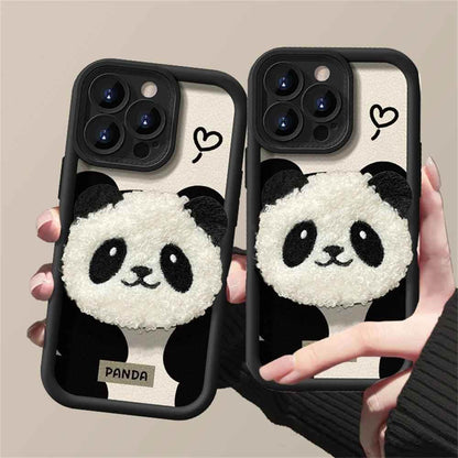 Cute 3D Plush Panda Doll Cartoon Phone Case for iPhone 15 Pro Max, 14, 13, 12 Pro, 11, and 15 Plus - Touchy Style .