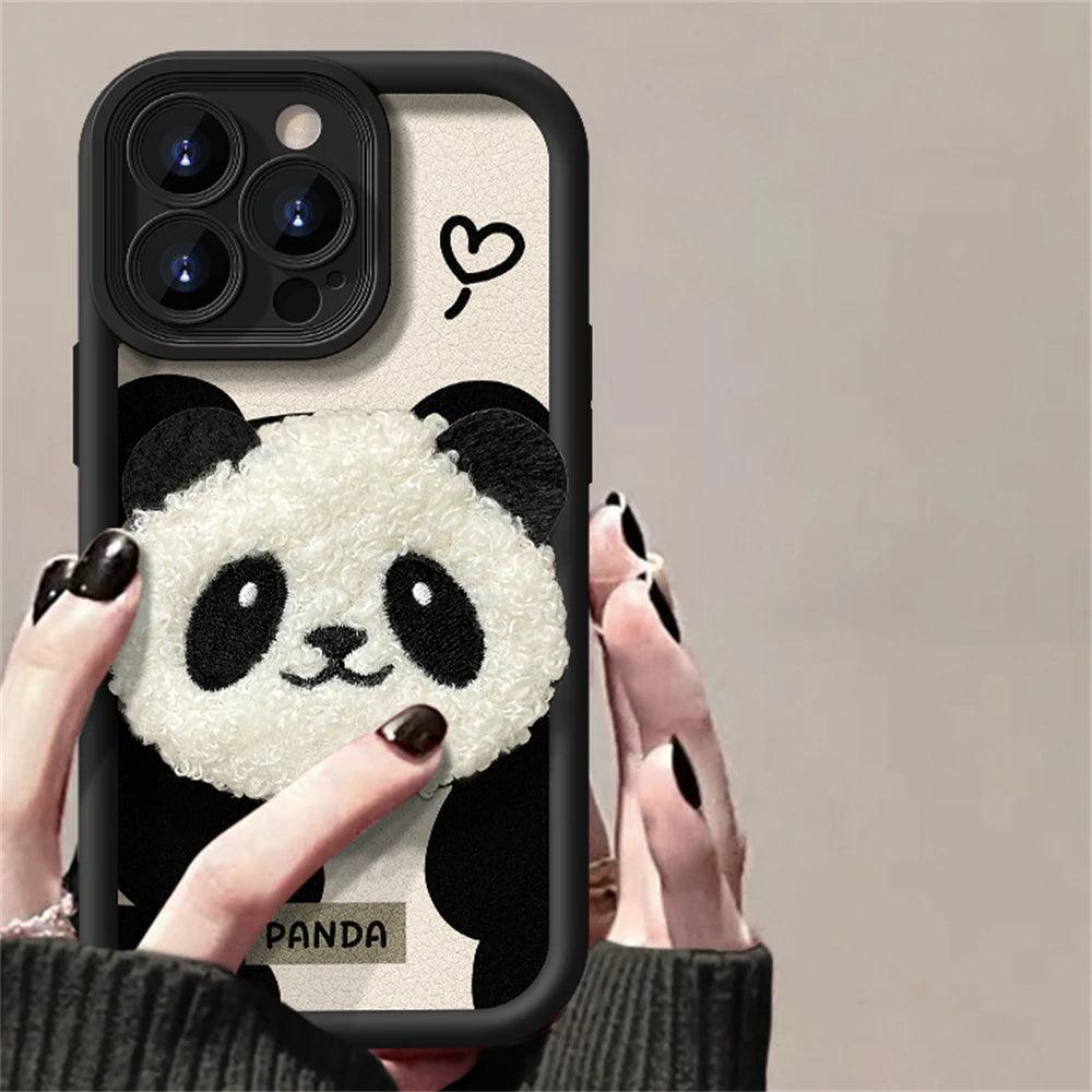 Cute 3D Plush Panda Doll Cartoon Phone Case for iPhone 15 Pro Max, 14, 13, 12 Pro, 11, and 15 Plus - Touchy Style .