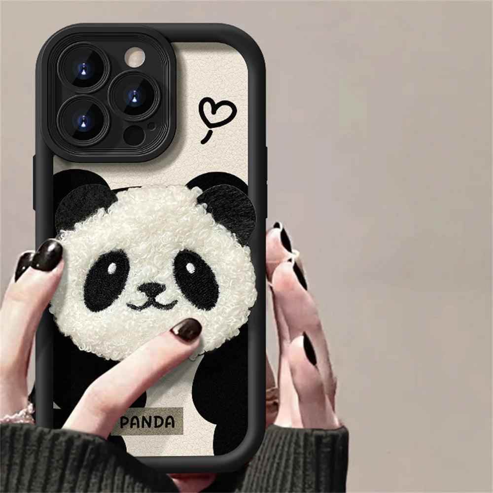 Cute 3D Plush Panda Doll Cartoon Phone Case for iPhone 15 Pro Max, 14, 13, 12 Pro, 11, and 15 Plus - Touchy Style