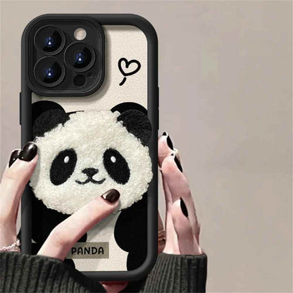 Cute 3D Plush Panda Doll Cartoon Phone Case for iPhone 15 Pro Max, 14, 13, 12 Pro, 11, and 15 Plus - Touchy Style