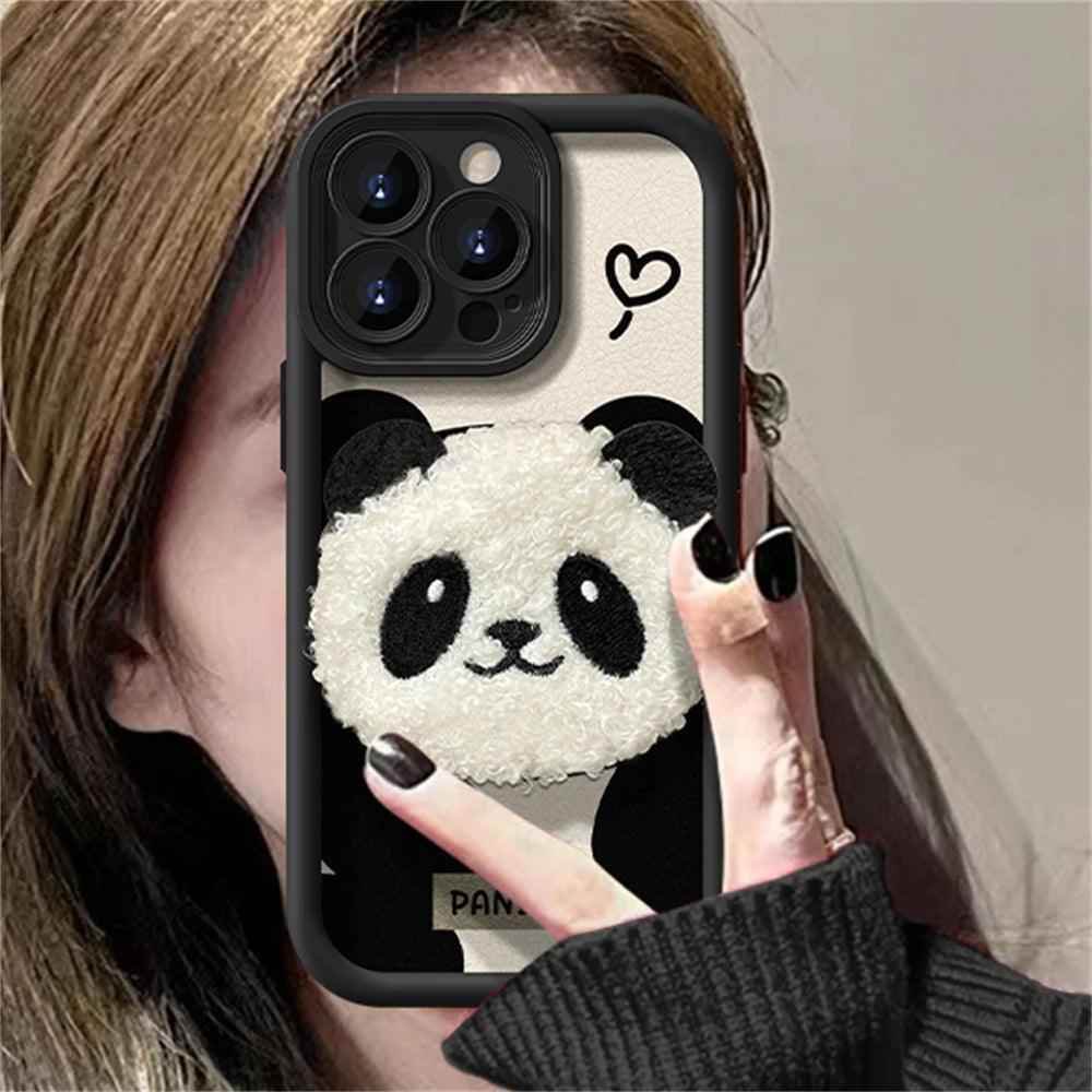 Cute 3D Plush Panda Doll Cartoon Phone Case for iPhone 15 Pro Max, 14, 13, 12 Pro, 11, and 15 Plus - Touchy Style