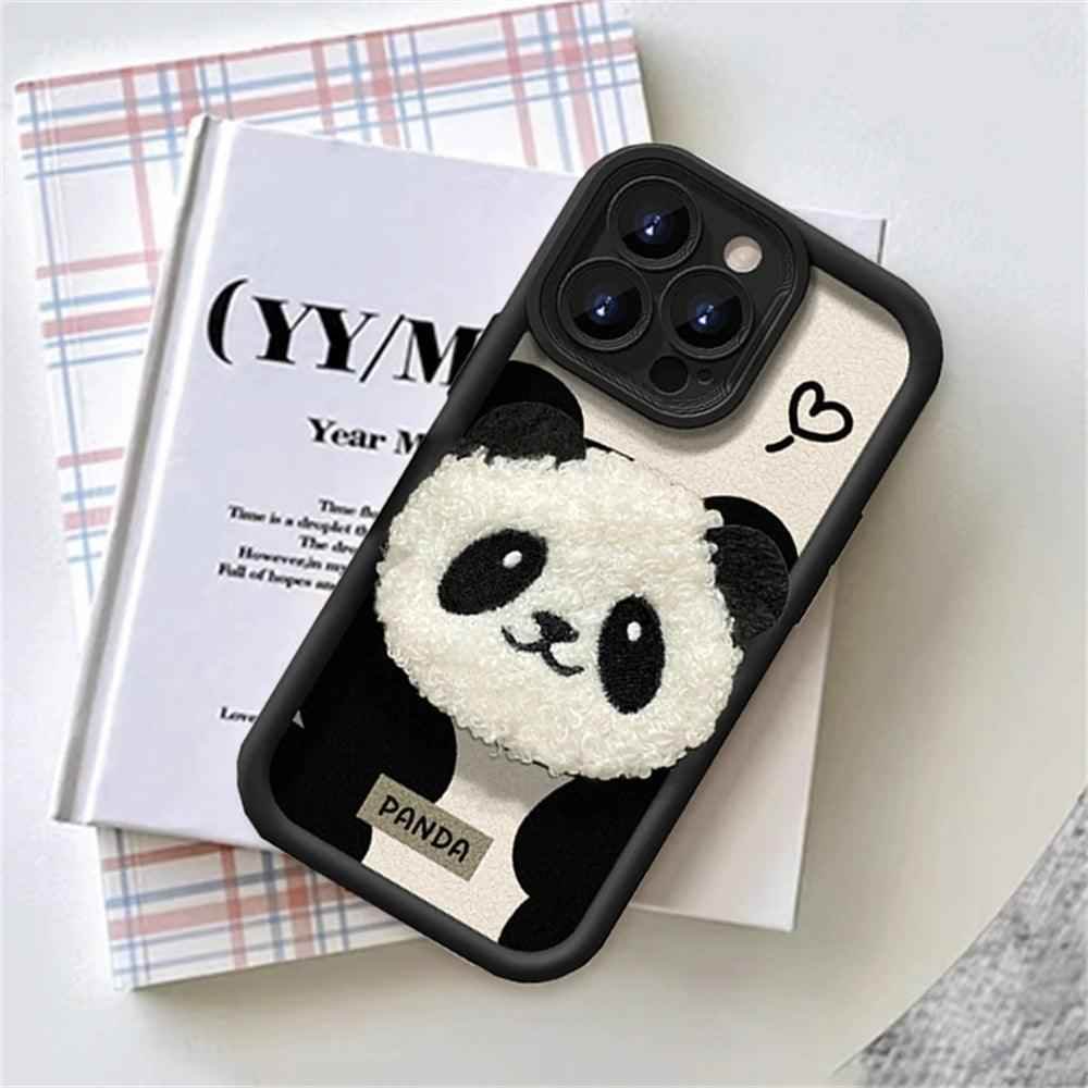 Cute 3D Plush Panda Doll Cartoon Phone Case for iPhone 15 Pro Max, 14, 13, 12 Pro, 11, and 15 Plus - Touchy Style