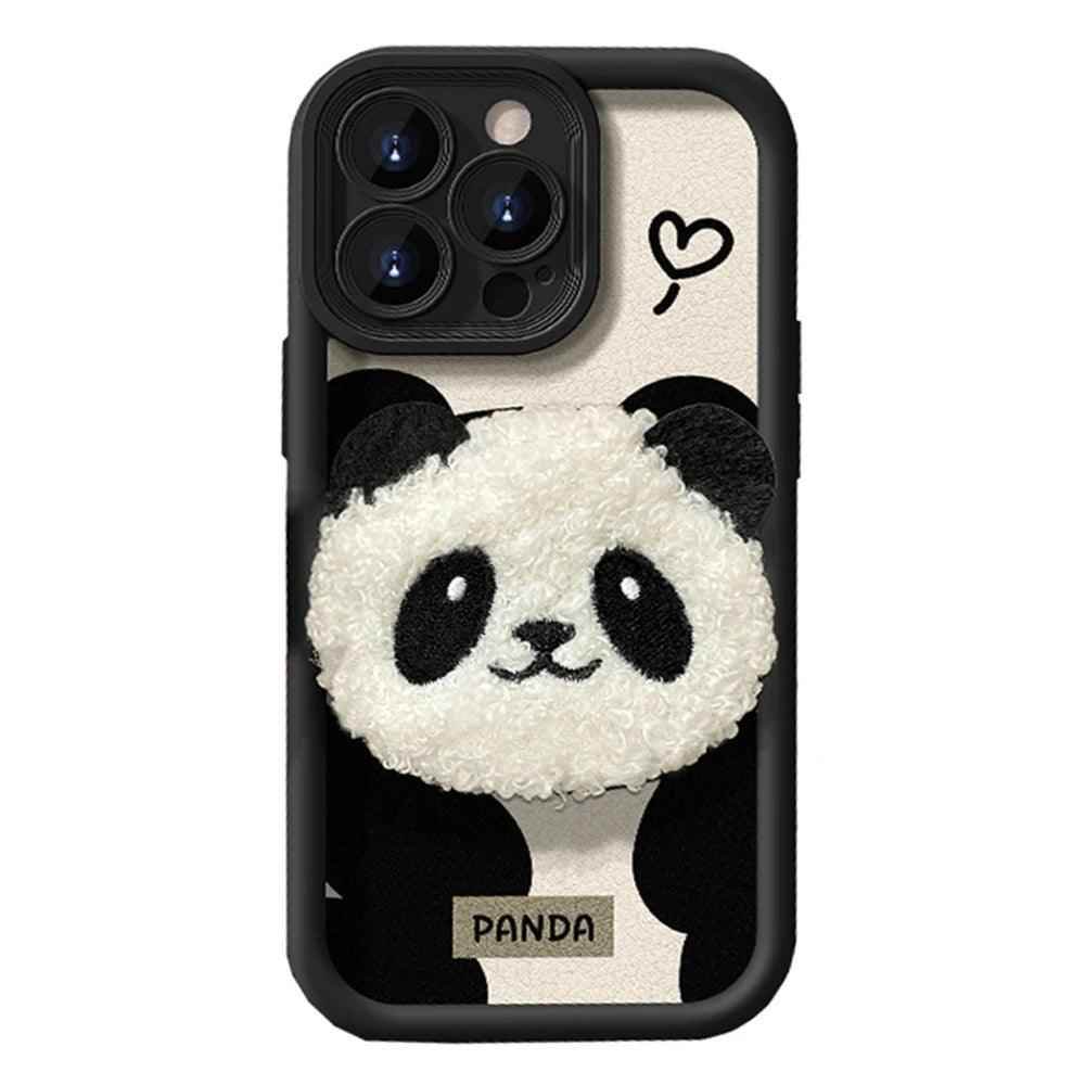 Cute 3D Plush Panda Doll Cartoon Phone Case for iPhone 15 Pro Max, 14, 13, 12 Pro, 11, and 15 Plus - Touchy Style .