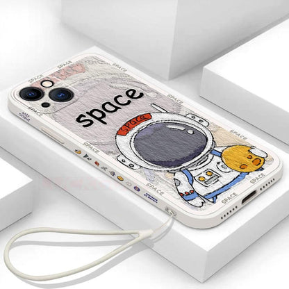 Cute Art Graffiti Astronaut Phone Case for iPhone 14 13 12 11 Pro Max Mini XS XR X 8 7 6 Plus - Touchy Style .