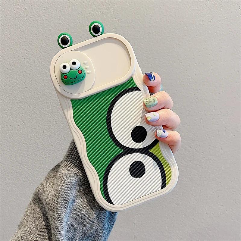 Cute Big Eyes Frog Wave Phone Case for iPhone 15 Pro Max, 14, 13, 11, 12 - Touchy Style .