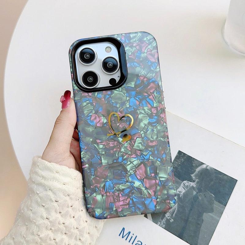 Cute Bling Heart Phone Case Cover for iPhone 11, 12, 13, 14 Pro Max, X, XR, XS Max - Touchy Style .