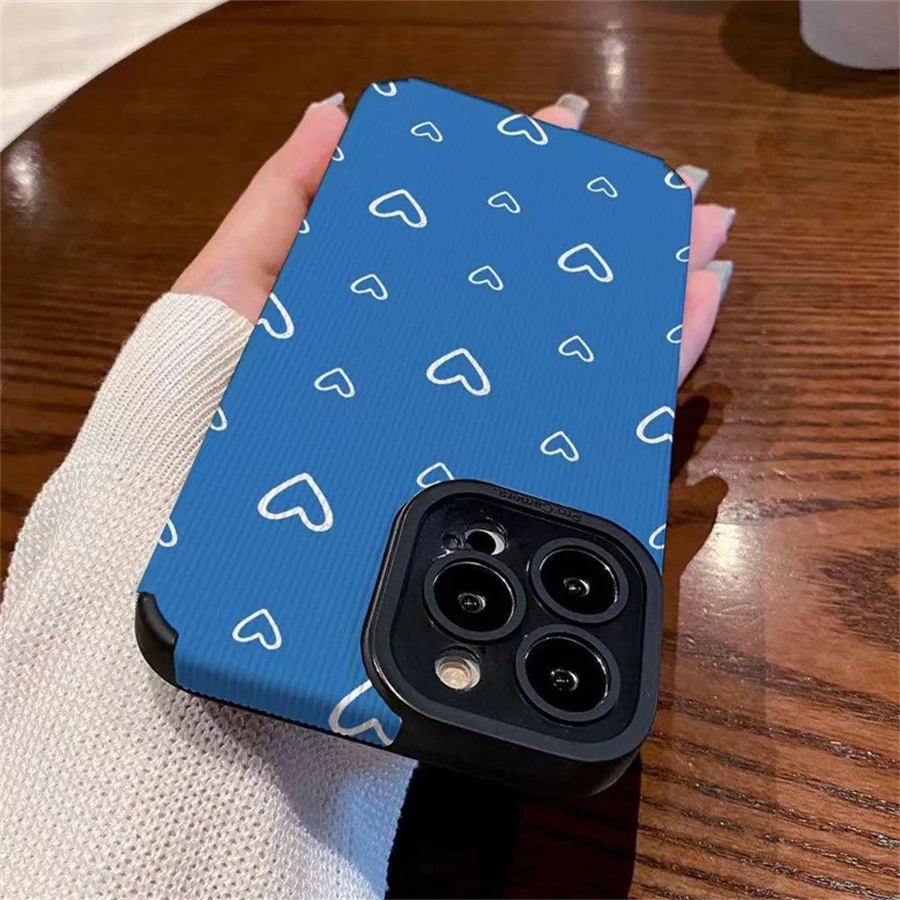 Cute Blue Hearts Phone Case for iPhone 11, 12, 13, 14 Pro Max, 15 Pro Max, X, XR, XS Max, 7, 8 Plus - Touchy Style .