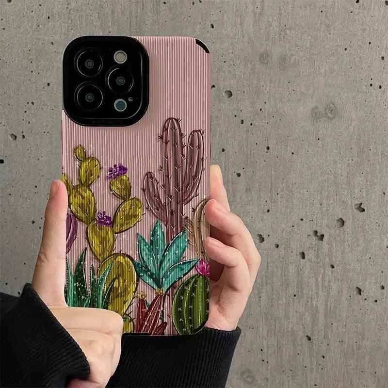 Cute Cactus Pattern Phone Case for iPhone 14, 13, 12, 11 Pro Max, X, XR, XS Max, 7, 8, 8 Plus, and 14 Plus - Touchy Style