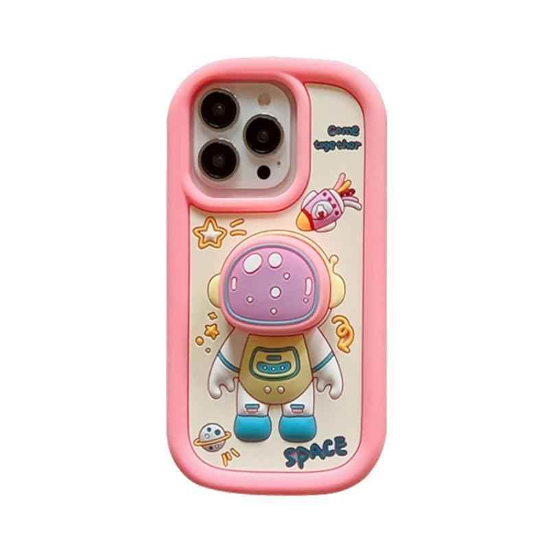 Cute Cartoon Astronaut Phone Case with Holder for iPhone 15, 14, 13, 12 Pro Max - Touchy Style .