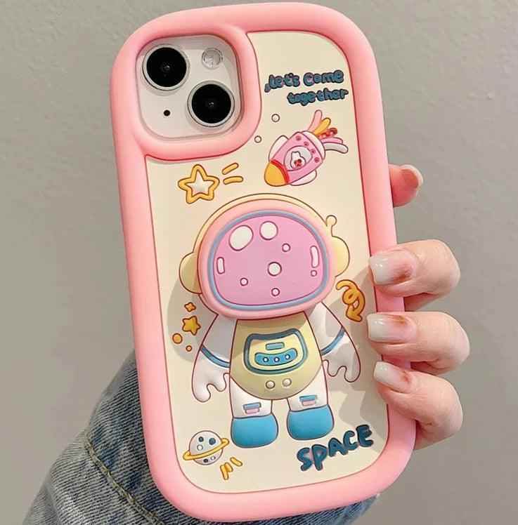 Cute Cartoon Astronaut Phone Case with Holder for iPhone 15, 14, 13, 12 Pro Max - Touchy Style .