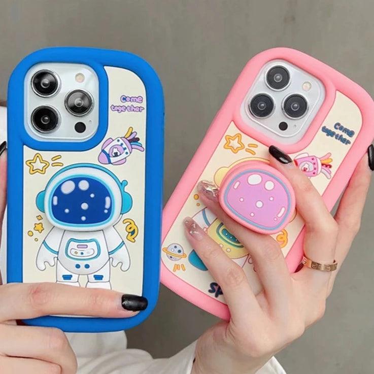 Cute Cartoon Astronaut Phone Case with Holder for iPhone 15, 14, 13, 12 Pro Max - Touchy Style .