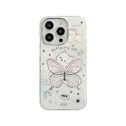 Cute Cartoon Butterfly Cat Phone Case with Chain for iPhone 11, 12, 13, 14, 15 Pro Max, and 15 Plus - Touchy Style .