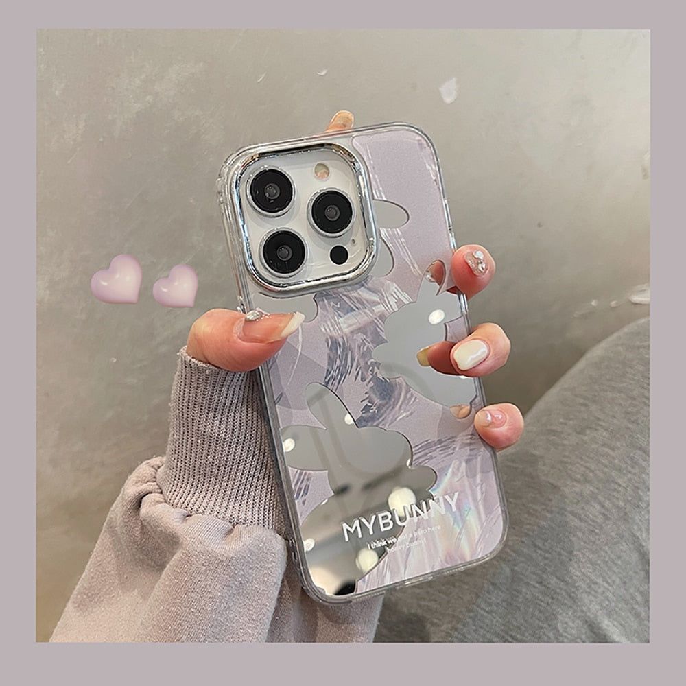 Cute Cartoon Rabbit Makeup Mirror Phone Cases for iPhone 11, 12, 13, 14 Pro Max - Touchy Style .