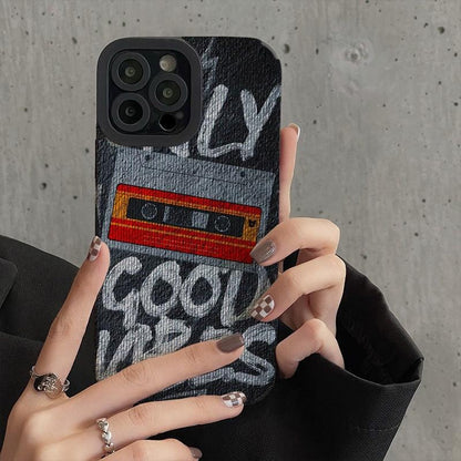 Cute Cassette Leather Phone Case - Compatible with iPhone 14, 13, 12, 11 Pro, XS Max, Mini, 8 Plus, 7, 6S, 6, X, XR - Touchy Style .