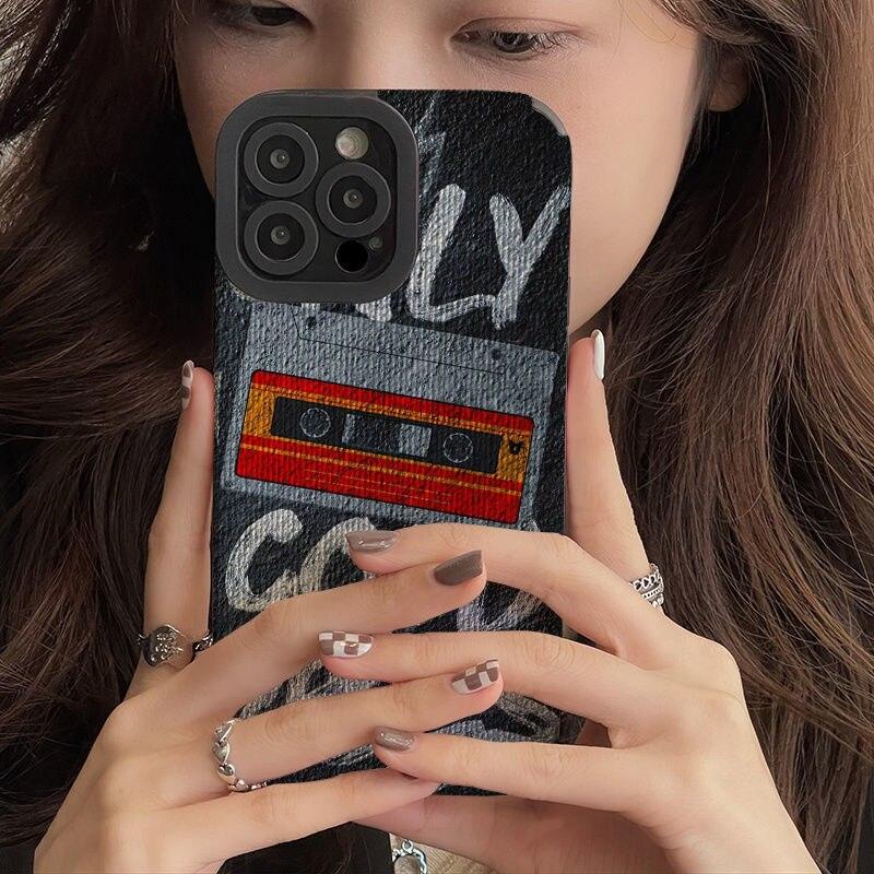 Cute Cassette Leather Phone Case - Compatible with iPhone 14, 13