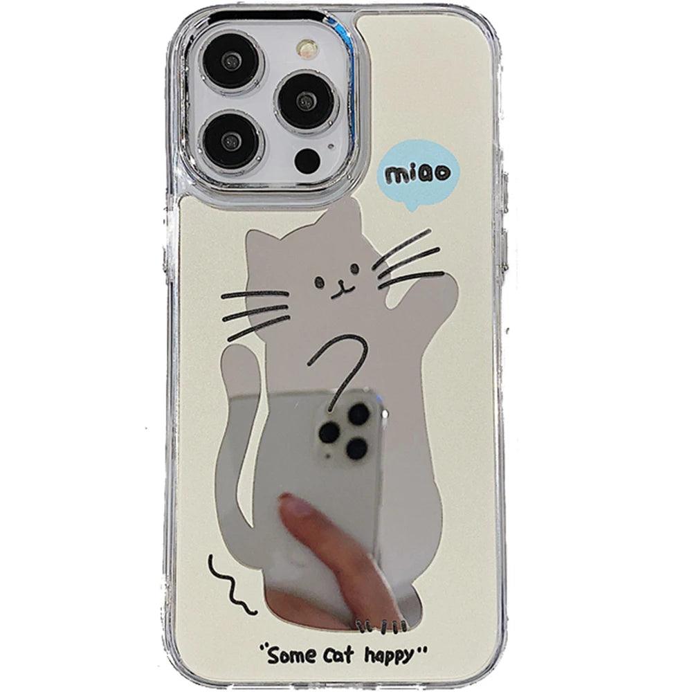 Cute Cat Cartoon Makeup Mirror Plating - Phone Cases for iPhone 14 Pro, 11, 12, and 13 Pro Max - Touchy Style .