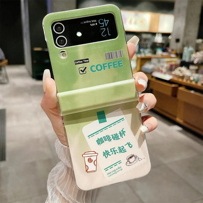 Cute Coffee Rendering Pattern Phone Case for Galaxy Z Flip 3, Z Flip 4, Z Flip 5 - ZFlip 3, 4, 5 - Touchy Style .