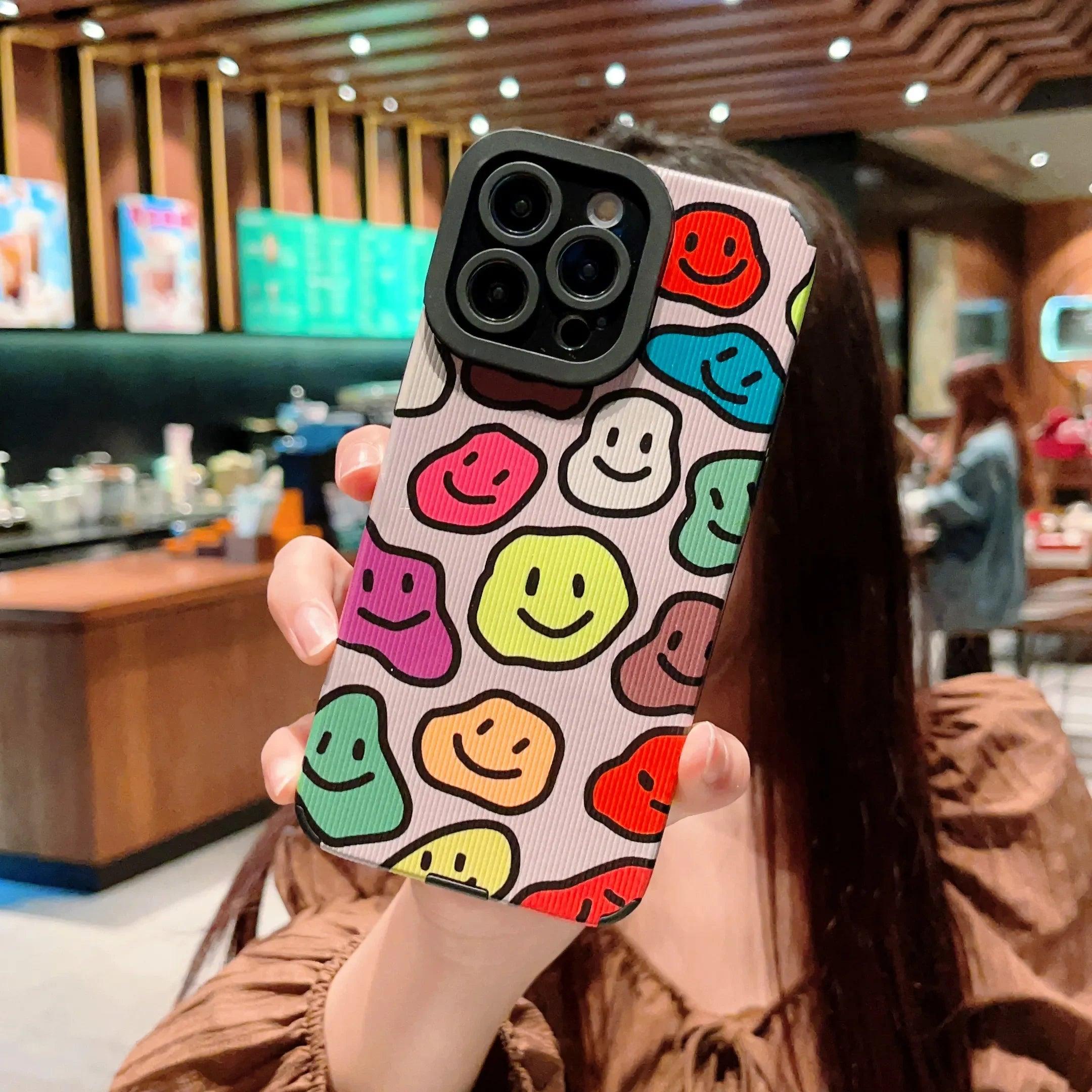 Cute Colorful Smiley Phone Case Cover for iPhone 15, 14, 13, 12, 11 Pro Max, X, Xs Max, XR, 7, 8 Plus, SE 2020 - Touchy Style .