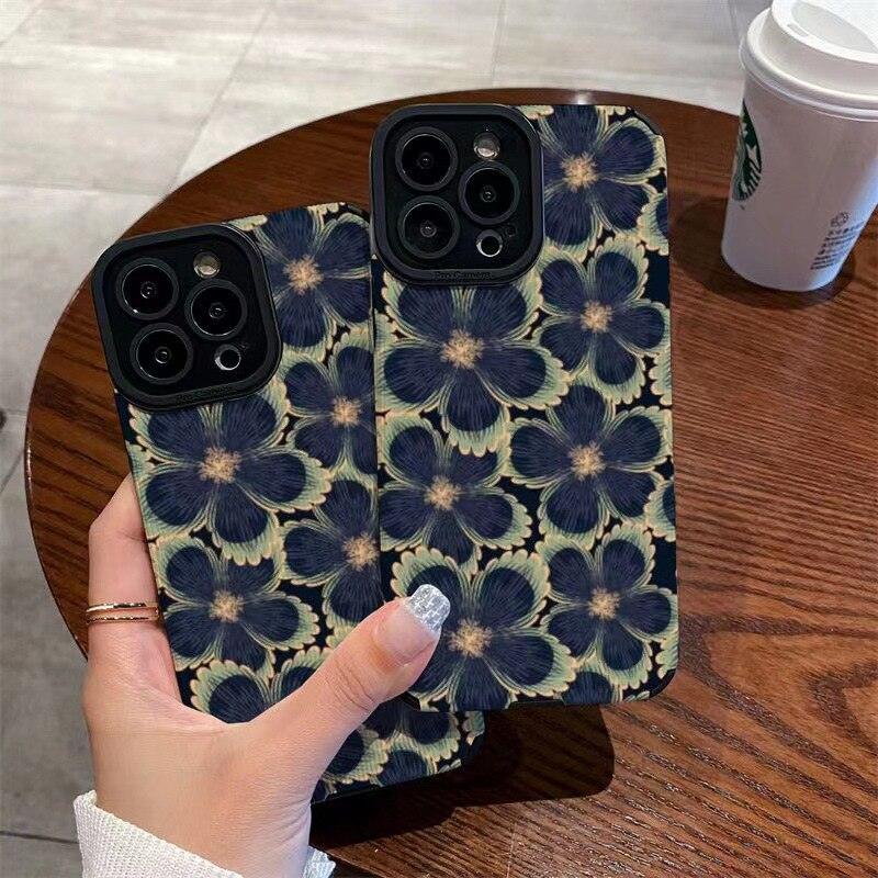 Cute Dark Graffiti Flower Phone Case for iPhone 14, 12, 11, 13 Pro Max, 14 Plus, 12, 13 Mini, 7, 8 Plus, X, XS Max, and XR - Touchy Style .