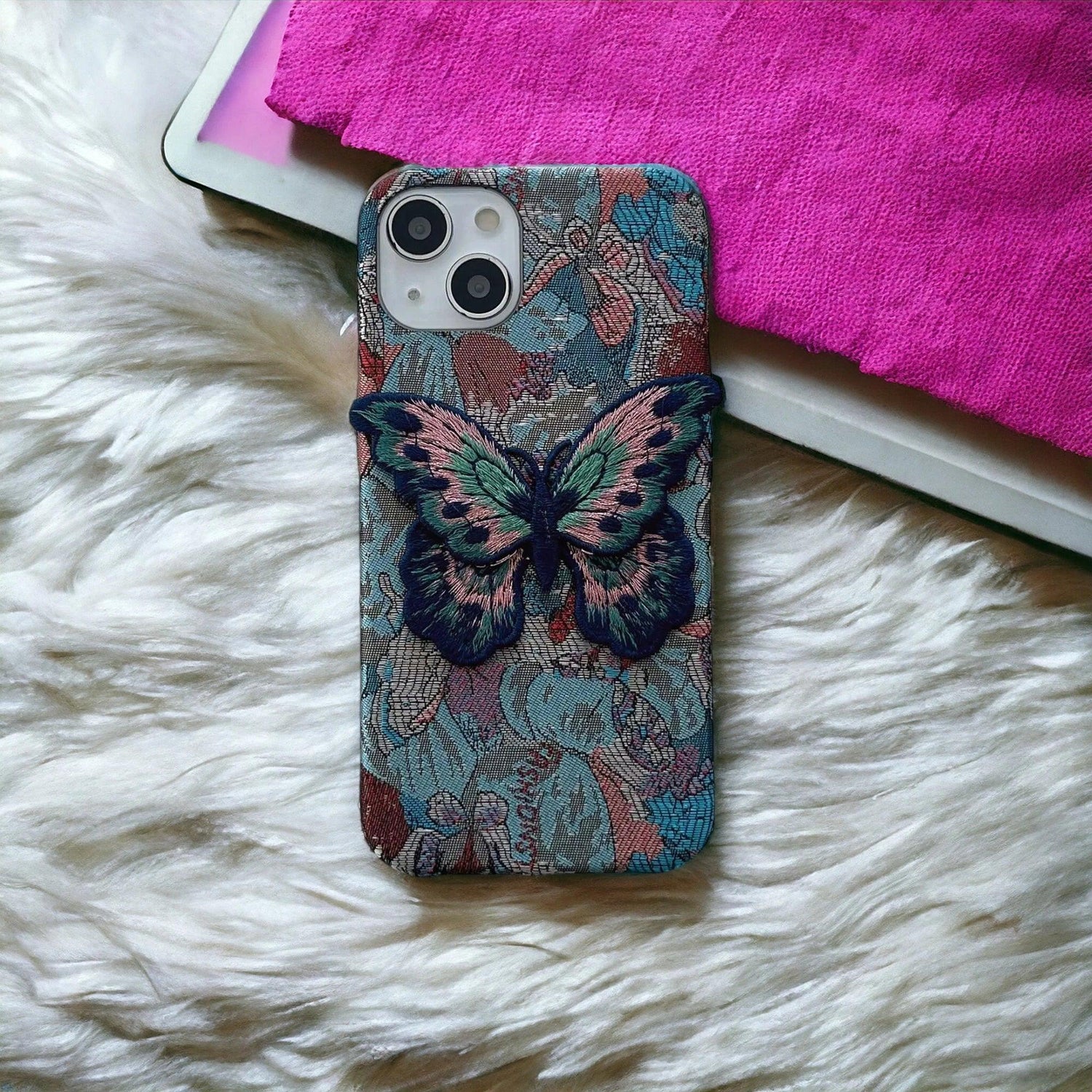 Cute Fabric Butterfly Phone Case for iPhone 15 Pro Max, 14, 13, 11, 12 - Touchy Style .