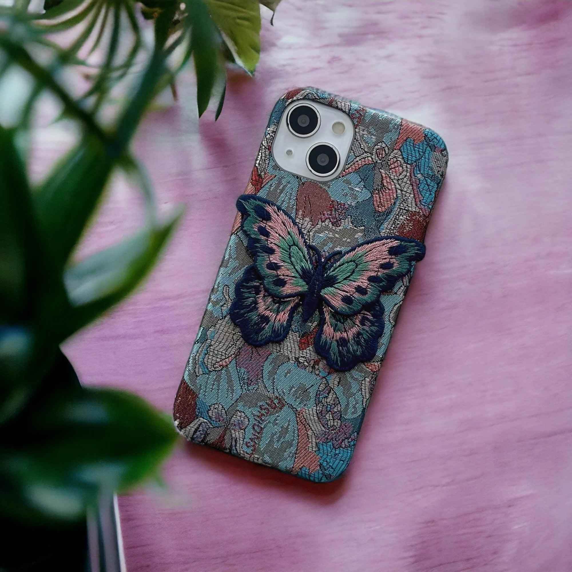 Cute Fabric Butterfly Phone Case for iPhone 15 Pro Max, 14, 13, 11, 12 - Touchy Style