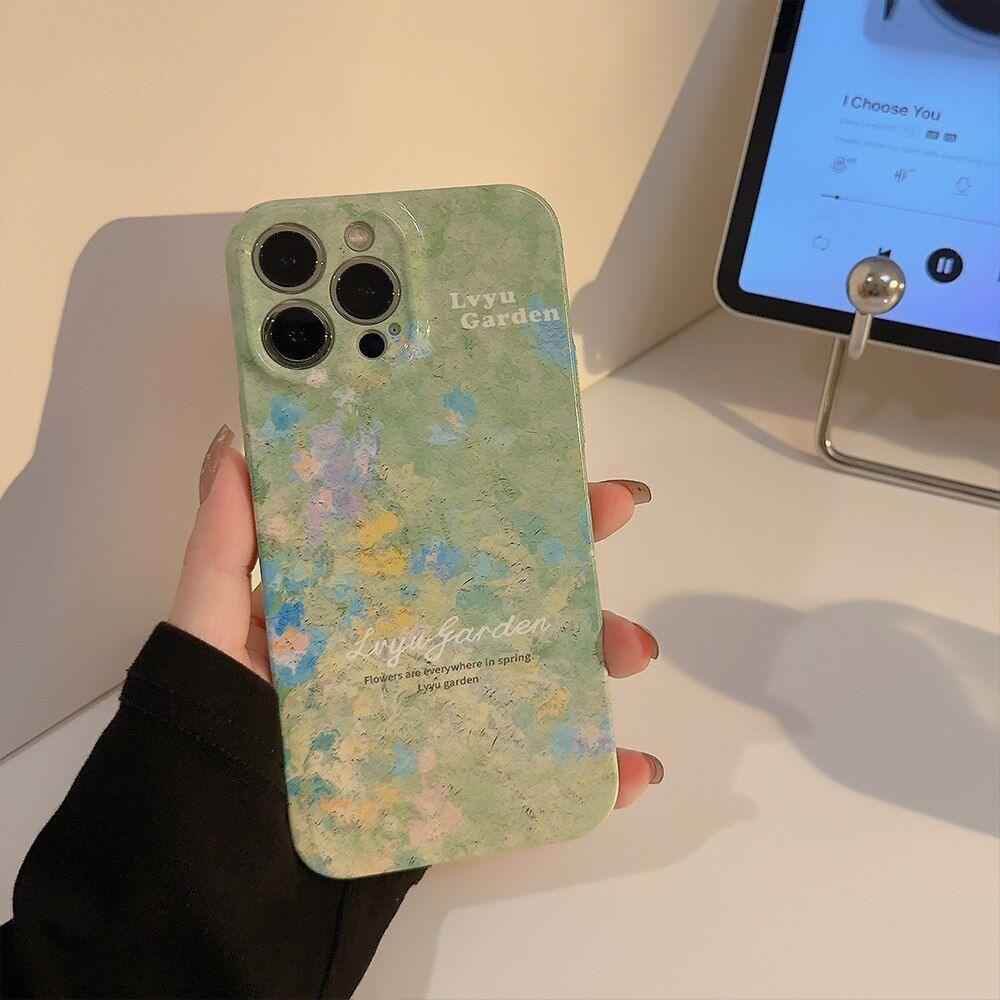 Cute Garden Flowers Oil Painting Phone Case for iPhone 14, 13, 12, 11 Pro Max, XR, XS, 7, 8, and 14 Plus - Touchy Style .