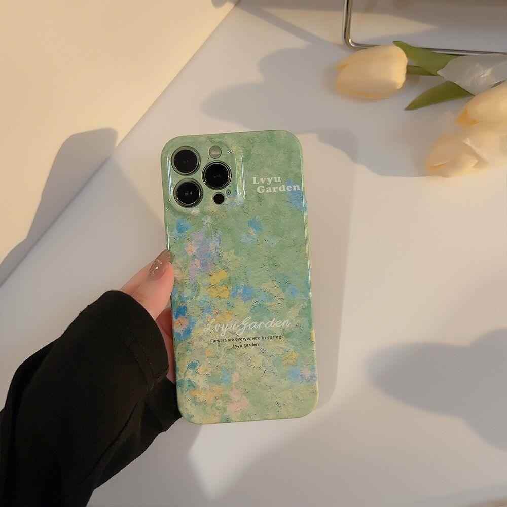 Cute Garden Flowers Oil Painting Phone Case for iPhone 14, 13, 12, 11 Pro Max, XR, XS, 7, 8, and 14 Plus - Touchy Style .