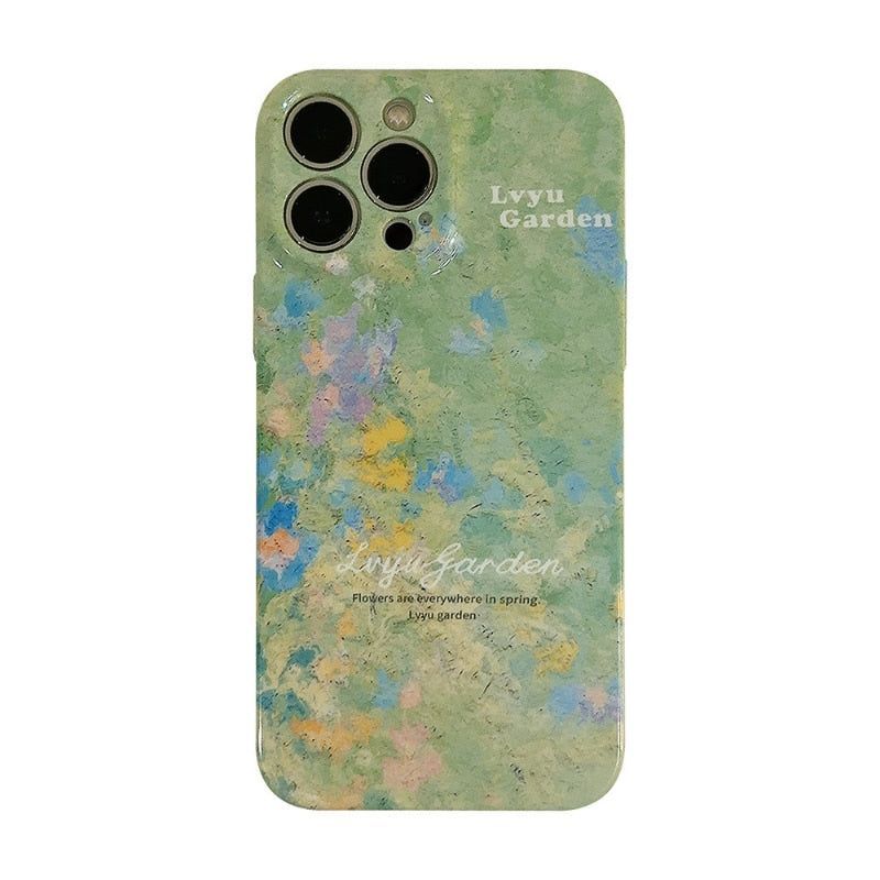 Cute Garden Flowers Oil Painting Phone Case for iPhone 14, 13, 12, 11 Pro Max, XR, XS, 7, 8, and 14 Plus - Touchy Style .