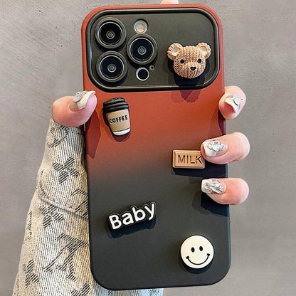 Cute Gradient 3D Coffee Bear Phone Case - For iPhone 14, 13, 12, 11 Pro Max, X, XR, XS Max Cover - Touchy Style .
