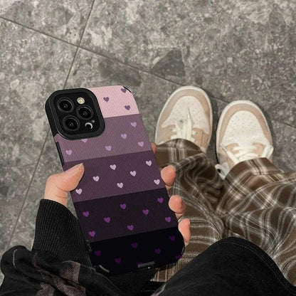 Cute Gradient Black and Purple Heart Pattern Phone Case for iPhone 14, 13, 12, 11, Pro Max, Mini, XR, XS, 6, 7, 8 Plus - Touchy Style .