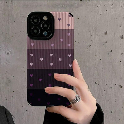 Cute Gradient Black and Purple Heart Pattern Phone Case for iPhone 14, 13, 12, 11, Pro Max, Mini, XR, XS, 6, 7, 8 Plus - Touchy Style .