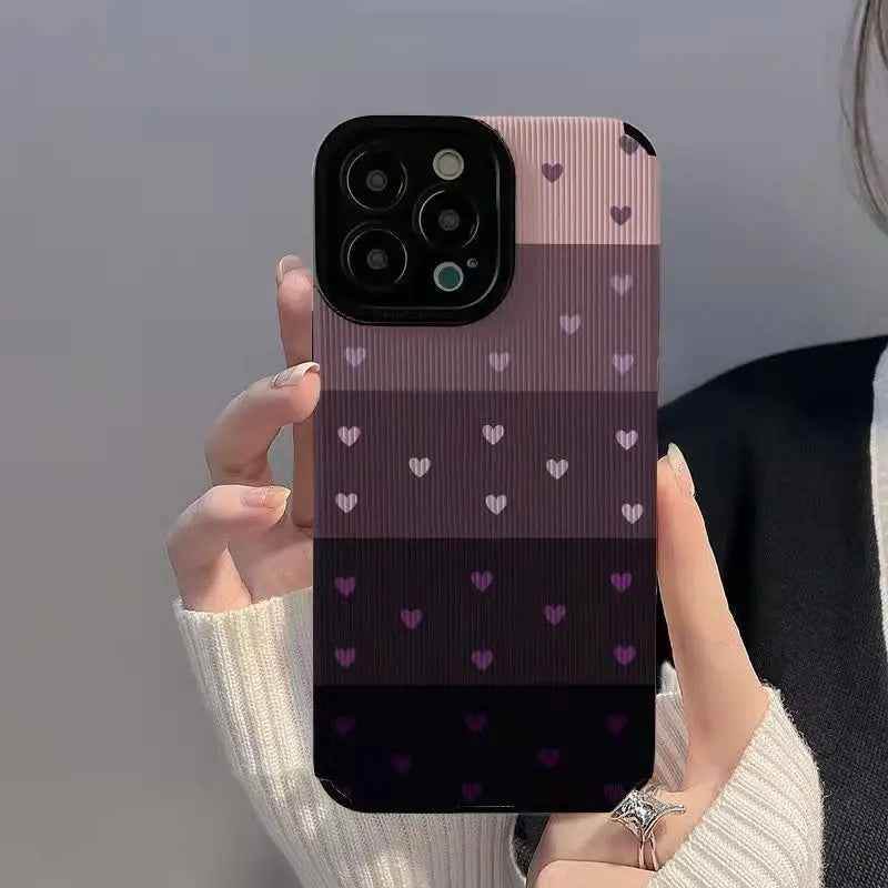 Cute Gradient Black and Purple Heart Pattern Phone Case for iPhone 15, 14, 13, 12, 11, Pro Max, Mini, XR, XS, 6, 7, 8 Plus - Touchy Style