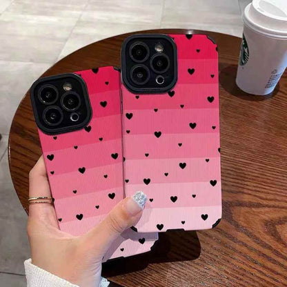 Cute Gradient Black and Purple Heart Pattern Phone Case for iPhone 15, 14, 13, 12, 11, Pro Max, Mini, XR, XS, 6, 7, 8 Plus - Touchy Style