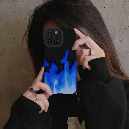 Cute Gradient Blue Fire Phone Case for iPhone 14, 13, 11, 12 Pro, XS Max, Mini, 6, 7, 8 Plus, X, XR - Cover - Touchy Style .