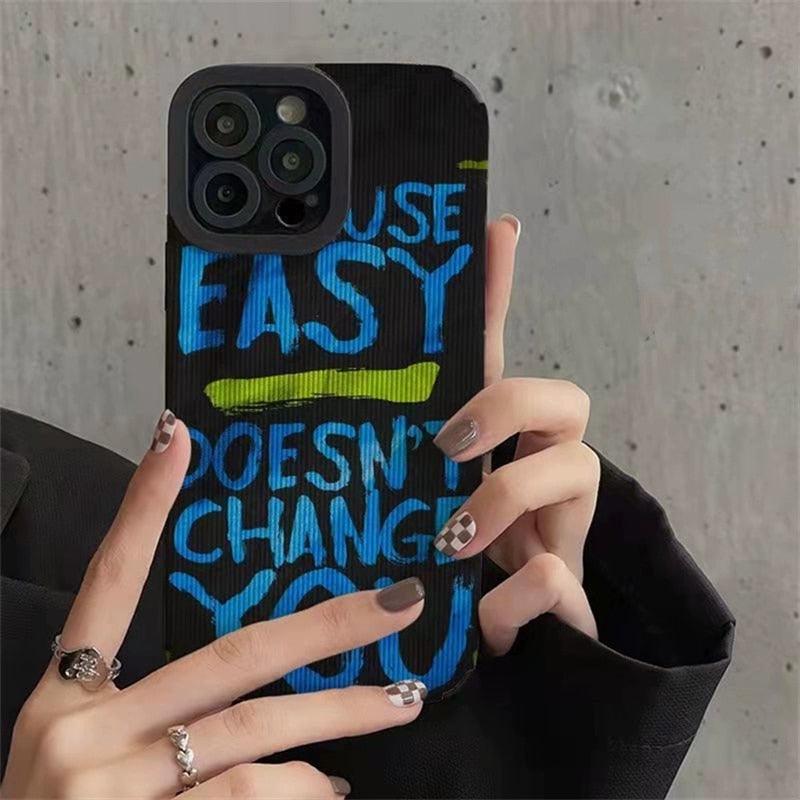 Cute Graffiti Blue Letter Phone Case for iPhone 11, 12, 13, 14 Pro Max, XR, Xs, 7, 8 Plus, SE, and 6 - Touchy Style .