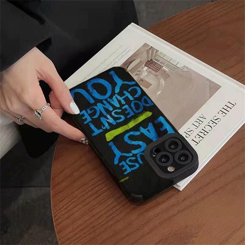Cute Graffiti Blue Letter Phone Case for iPhone 11, 12, 13, 14 Pro Max, XR, Xs, 7, 8 Plus, SE, and 6 - Touchy Style .