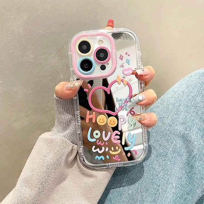 Cute Heart Mirror Phone Case for iPhone 11, 12, 13, 14, 15 Pro Max - Touchy Style .