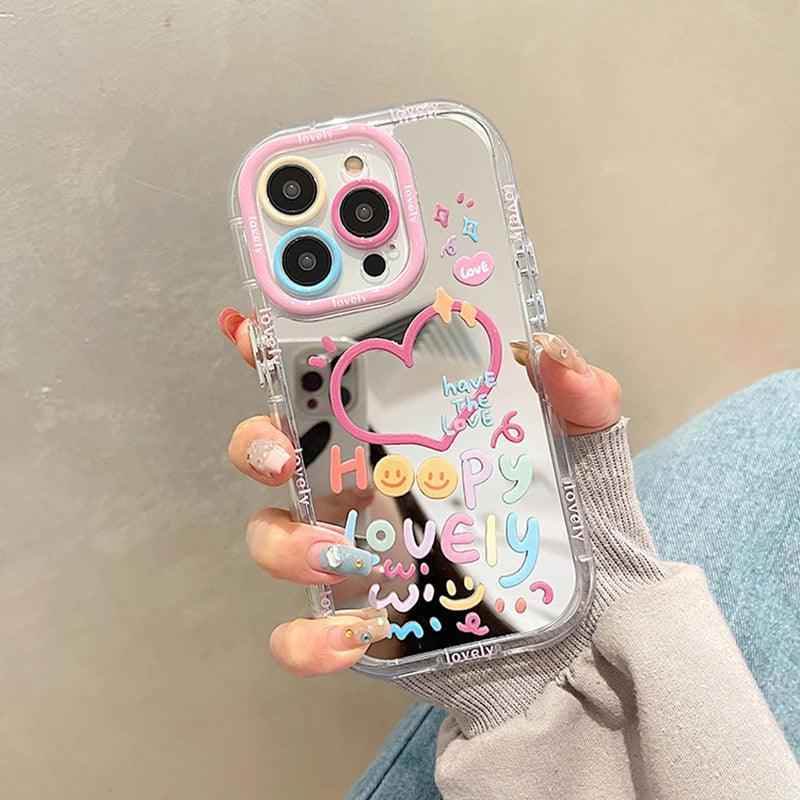 Cute Heart Mirror Phone Case for iPhone 11, 12, 13, 14, 15 Pro Max - Touchy Style .