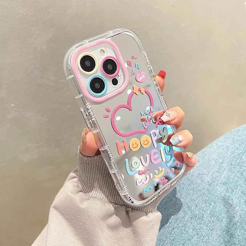 Cute Heart Mirror Phone Case for iPhone 11, 12, 13, 14, 15 Pro Max - Touchy Style .