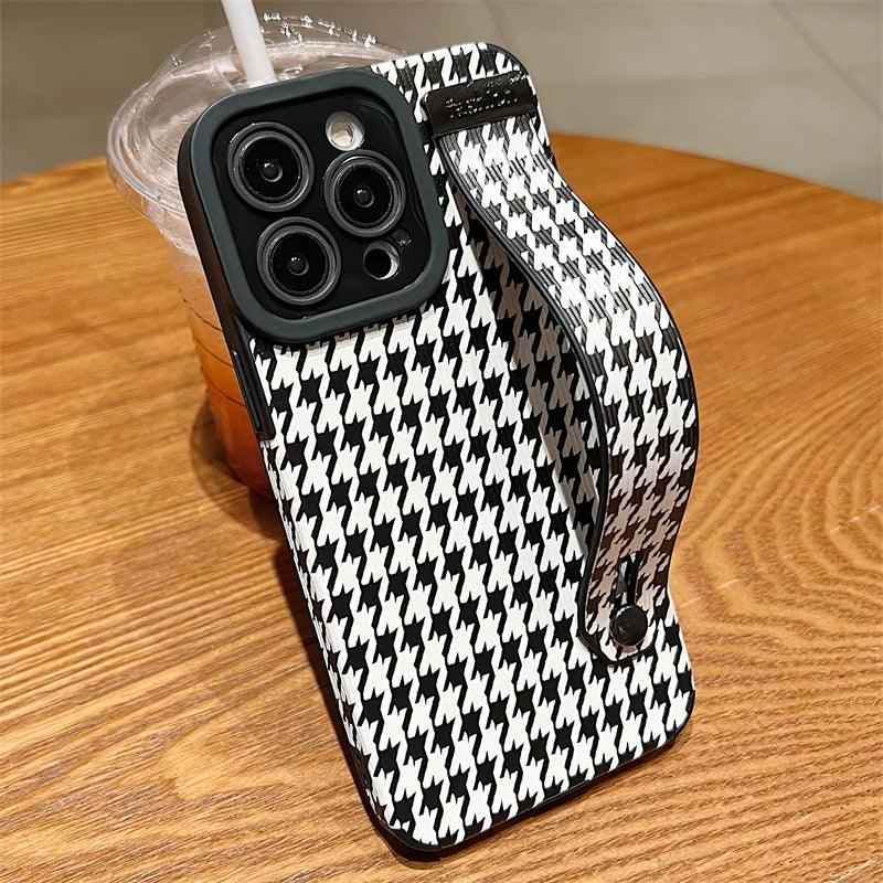 Cute Houndstooth Leather Phone Case for iPhone 14, 13, 12, 11 Pro Max, XR, X, XS, 7, 8 Plus - Touchy Style