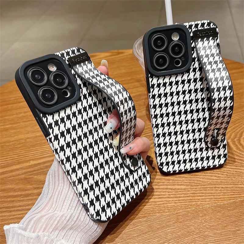 Cute Houndstooth Leather Phone Case for iPhone 14, 13, 12, 11 Pro Max, XR, X, XS, 7, 8 Plus - Touchy Style