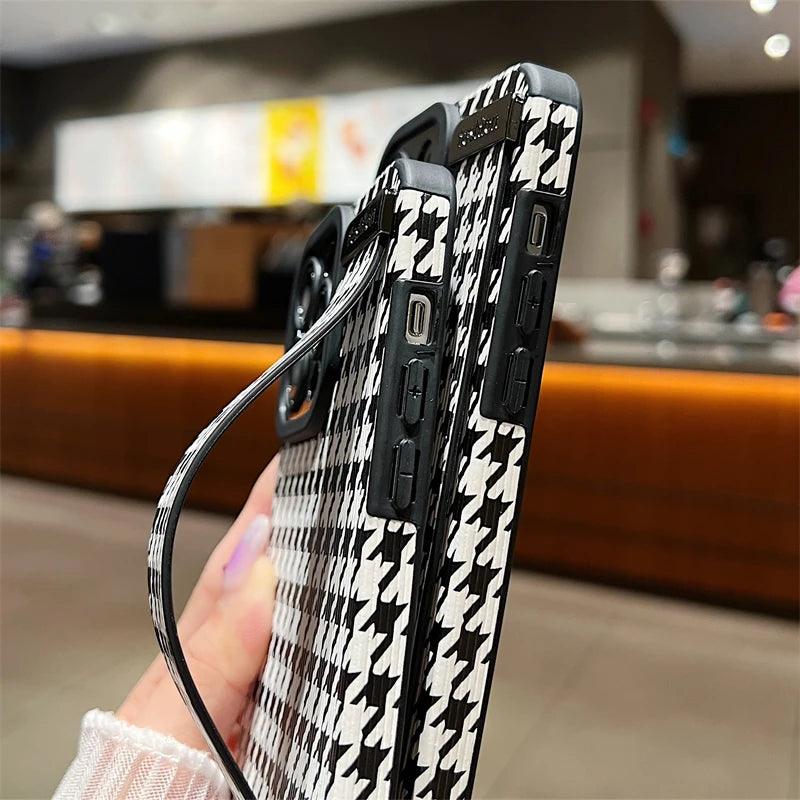 Cute Houndstooth Leather Phone Case for iPhone 14, 13, 12, 11 Pro Max, XR, X, XS, 7, 8 Plus - Touchy Style .