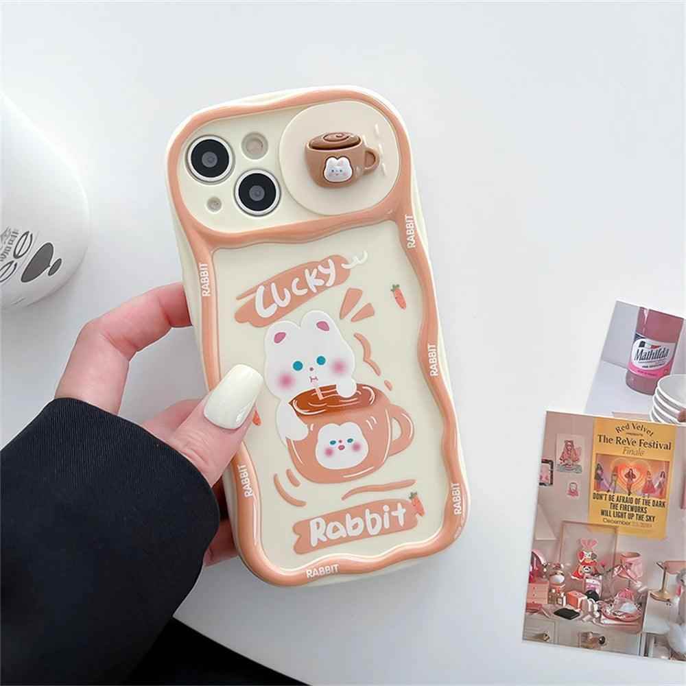 Cute Korean 3D Milk Tea Cartoon Phone Case for iPhone 11, 12, 13, 14, and 15 Pro Max - Touchy Style .