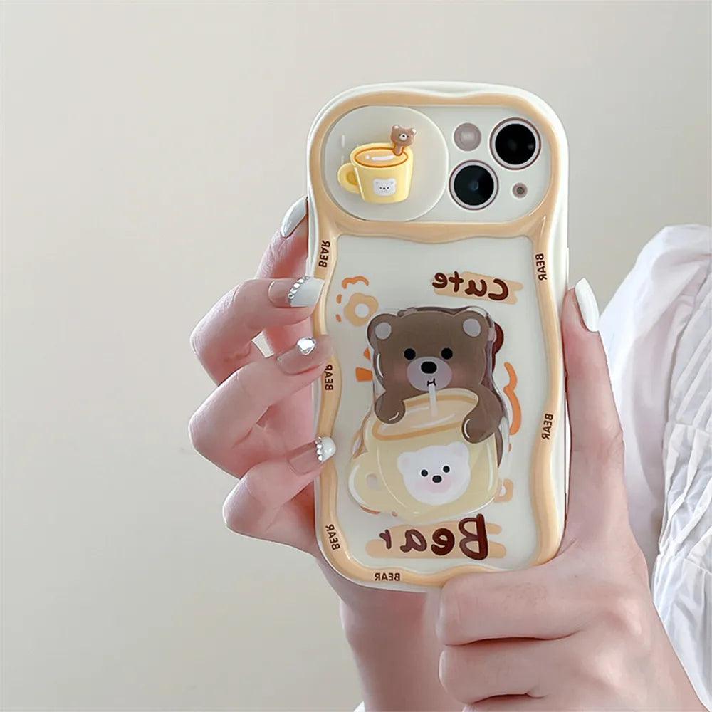 Cute Korean 3D Milk Tea Cartoon Phone Case for iPhone 11, 12, 13, 14, and 15 Pro Max - Touchy Style .
