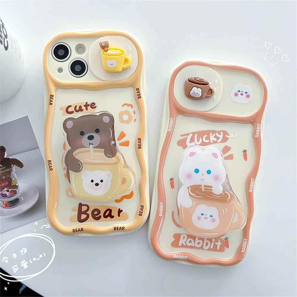 Cute Korean 3D Milk Tea Cartoon Phone Case for iPhone 11, 12, 13, 14, and 15 Pro Max - Touchy Style .