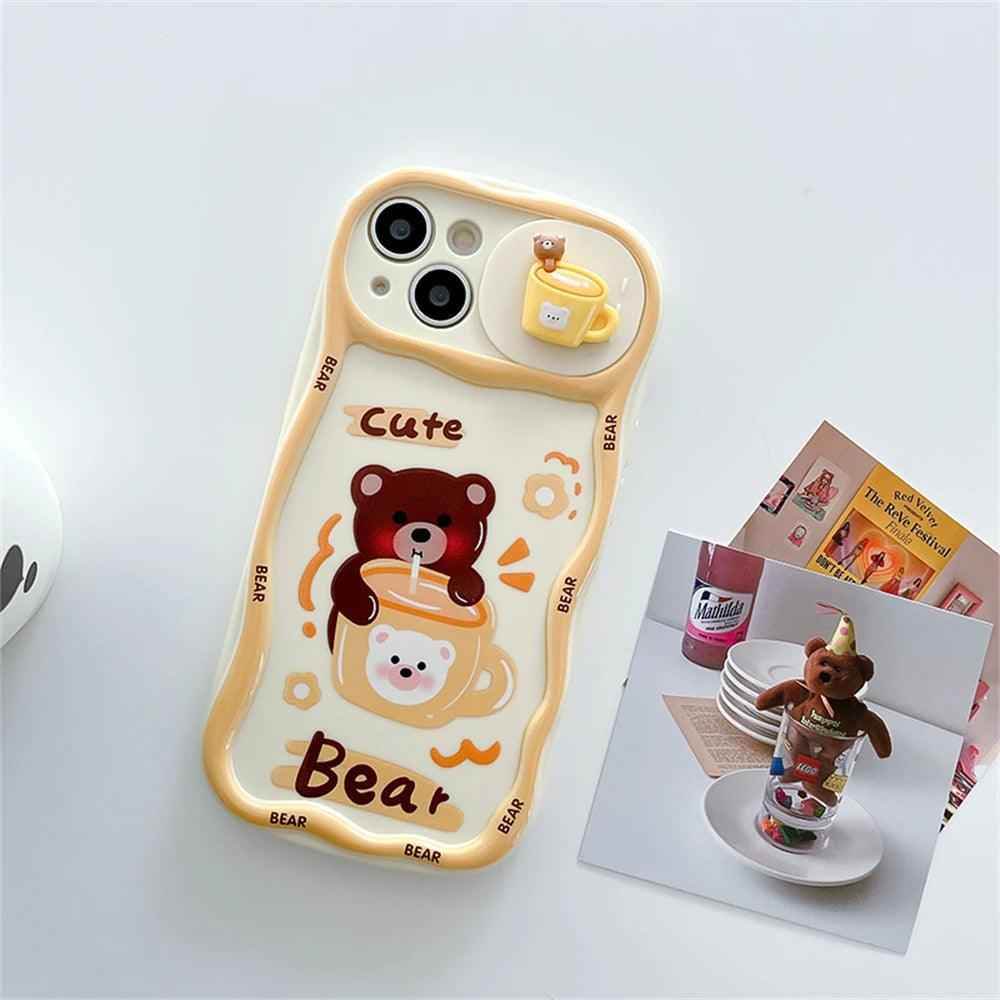 Cute Korean 3D Milk Tea Cartoon Phone Case for iPhone 11, 12, 13, 14, and 15 Pro Max - Touchy Style