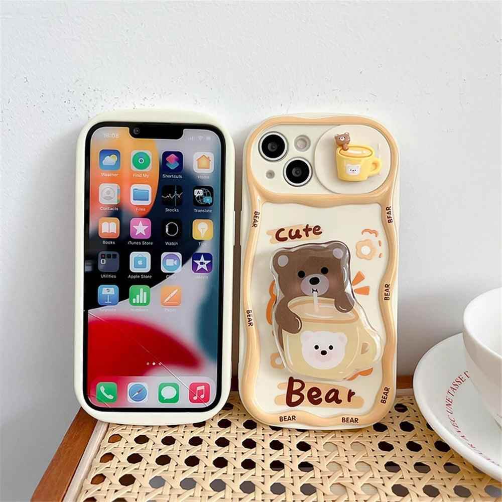 Cute Korean 3D Milk Tea Cartoon Phone Case for iPhone 11, 12, 13, 14, and 15 Pro Max - Touchy Style