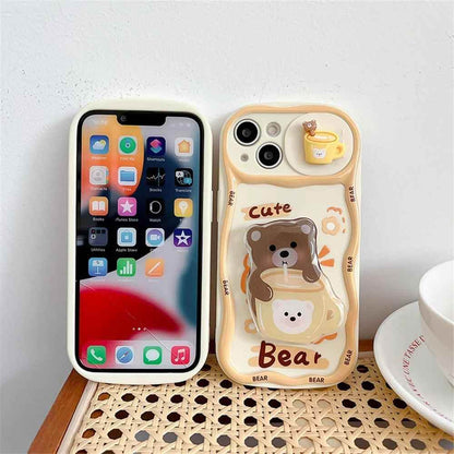 Cute Korean 3D Milk Tea Cartoon Phone Case for iPhone 11, 12, 13, 14, and 15 Pro Max - Touchy Style